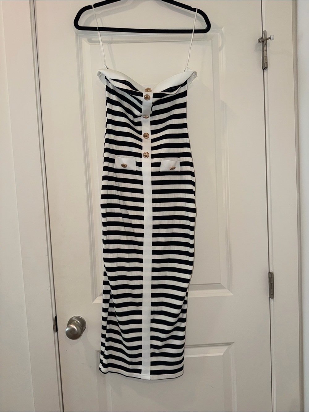 Fashion Nova Striped Black & White Button-Front Midi Dress
